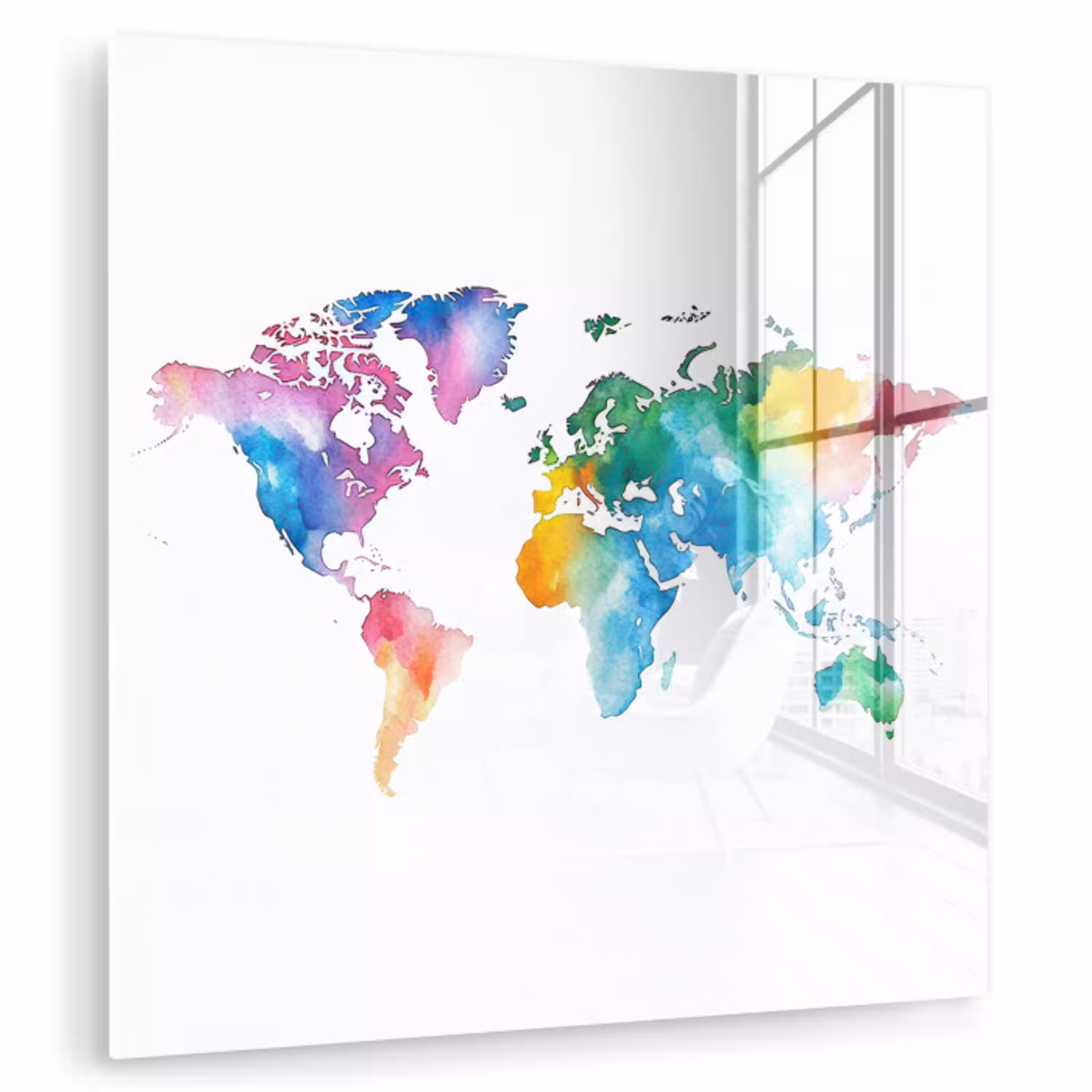 Regenboog - Wereldkaart - Aquarel plexiglas 5mm klein -zzzproduct_nieuw