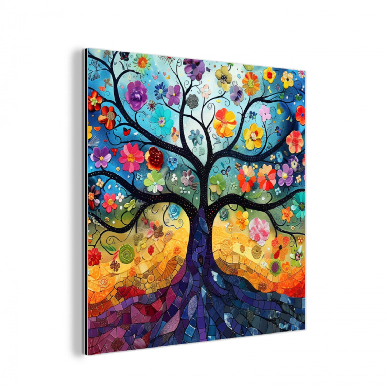 Kunst - Levensboom - Bloemen - Hippie aluminium wit klein -3d