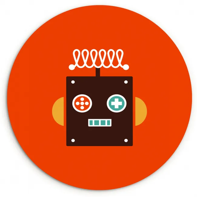 Robot - Vormen - Gezicht - Oranje - Jongens - Kinderen Wandcirkel kunststof plaat 5mm dik klein -3d