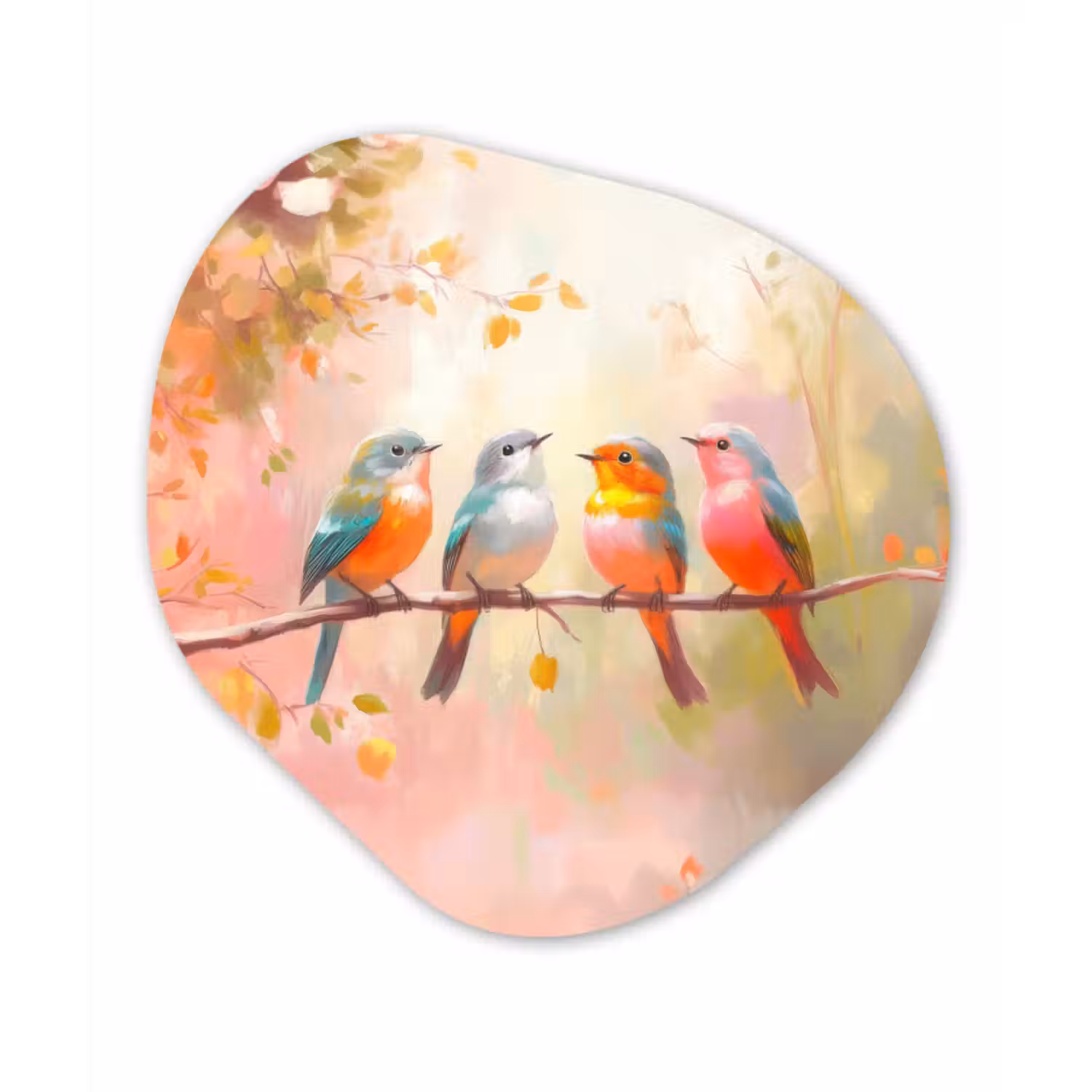 Organisch schilderij - Glas - Vogels - Kleurrijk - Tak
