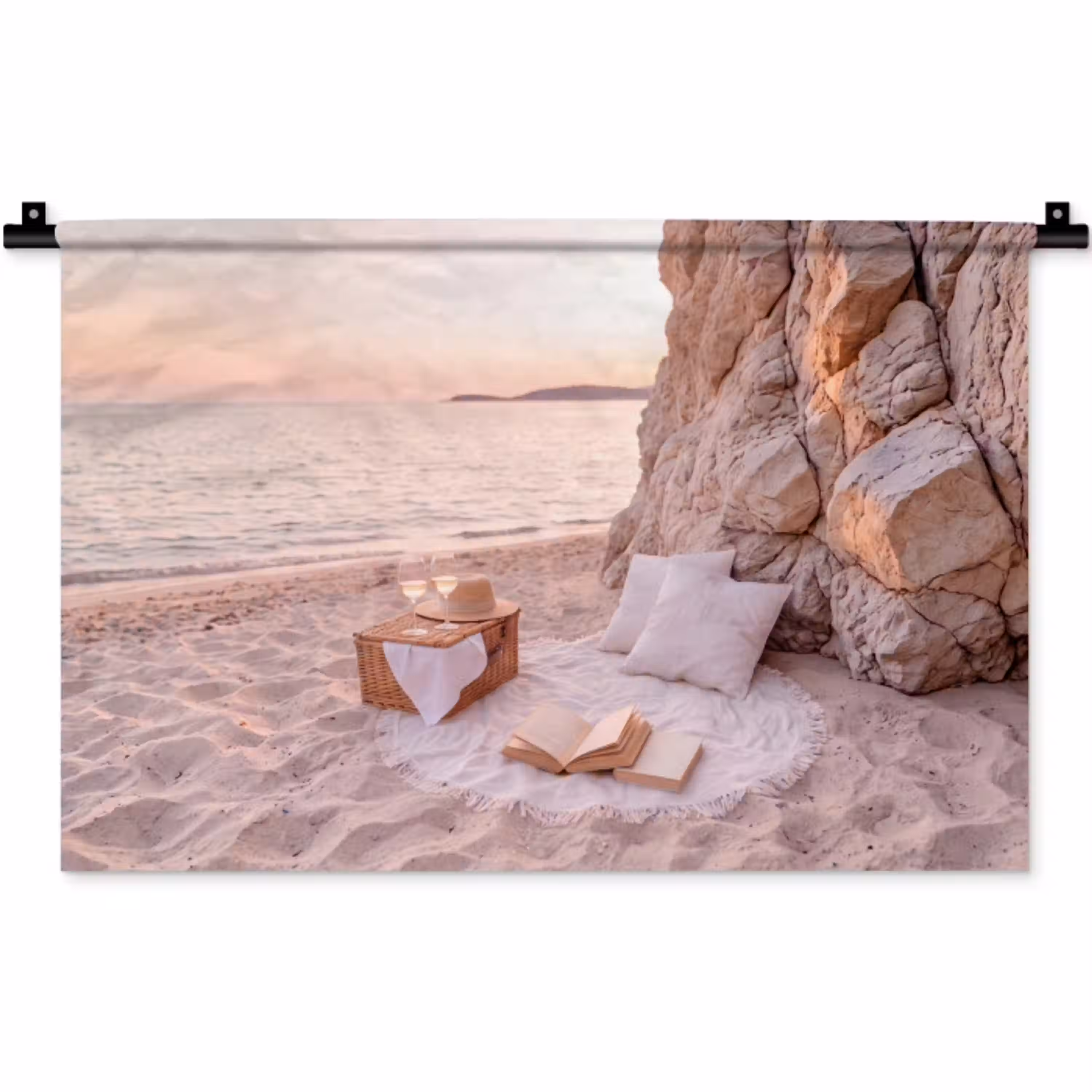 Strand - Picknick - Zonsondergang - Zomer - Natuur Wandkleed katoen klein -zz3d