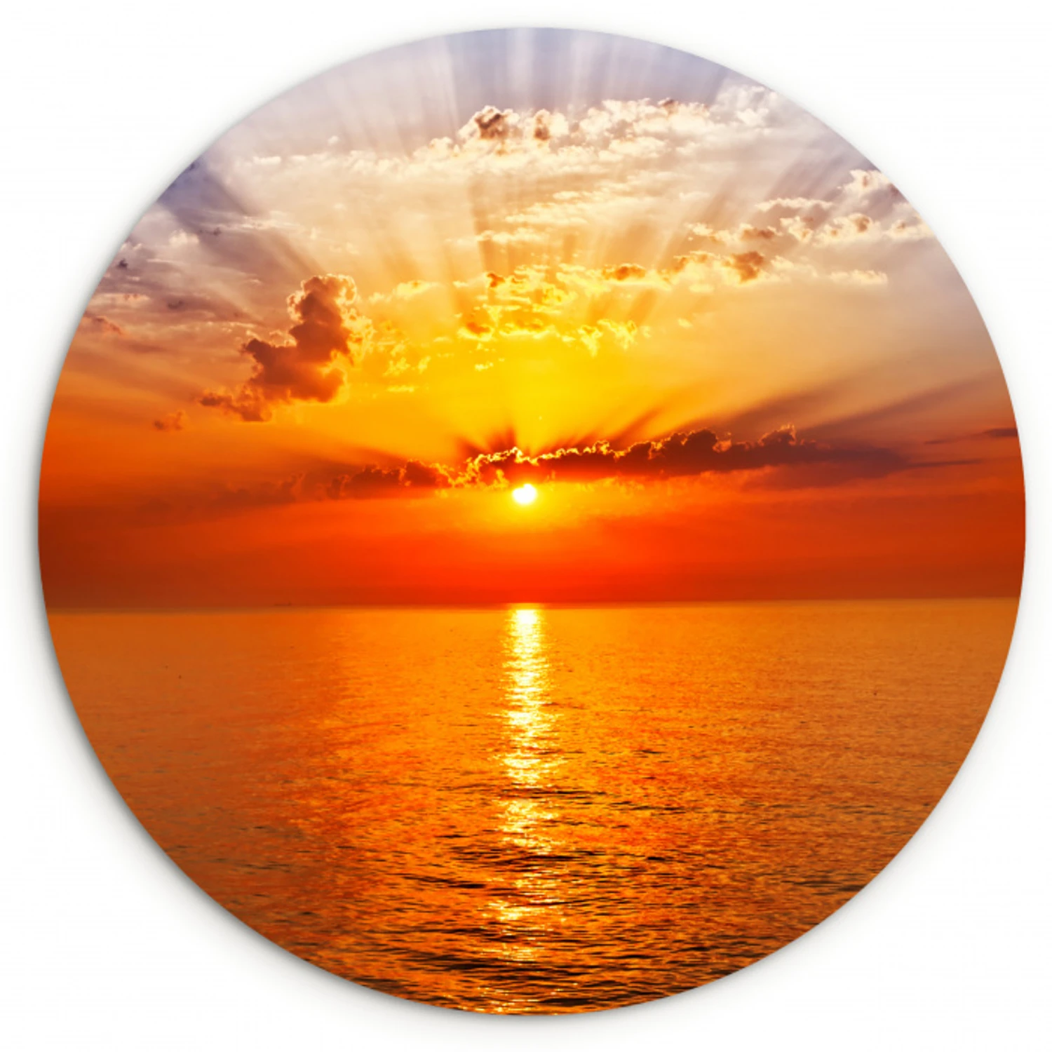 Zonsondergang - Zee - Lucht - Oranje - Horizon - Water Wandcirkel kunststof plaat 5mm dik klein -3d