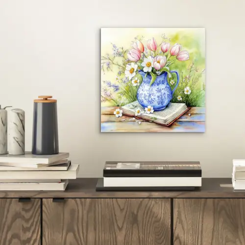 Vaas - Delftsblauw - Madeliefjes aluminium wit klein -sfeer1