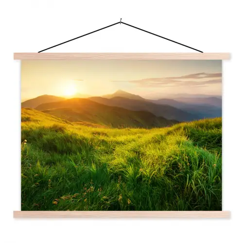 Gras - Heuvels - Zon - Natuur - Landschap textielposter latten blank klein -3d