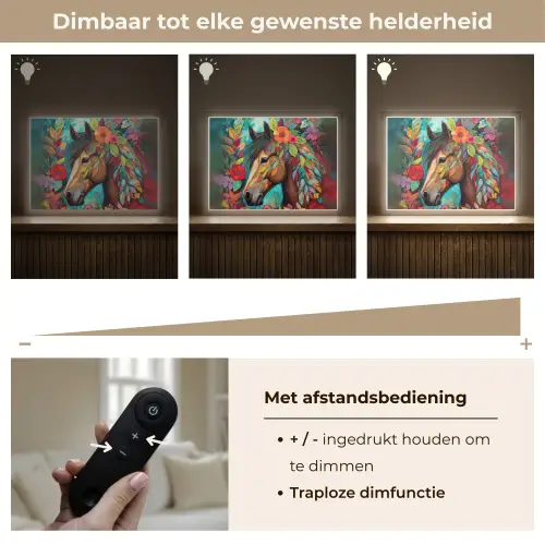 Paard - Bloemen - Schilderij - Natuur - Verf Light Box met batterij (Wandlamp kind) middel -USP_dimbaarNL