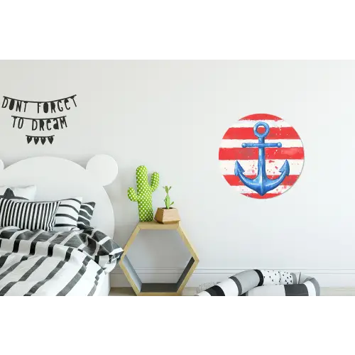 Anker - Verfspatten - Rood - Blauw Wandcirkel aluminium klein -kinderkamer