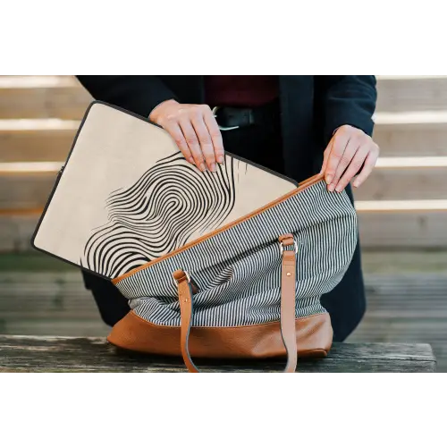 Lijnen - Abstract - Golvend - Zwart laptophoes neopreen klein -tas