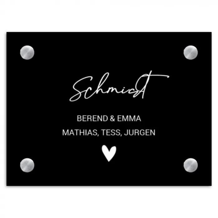 Zwart vlak - Sierlijk Naambord Rechthoek middel -3d