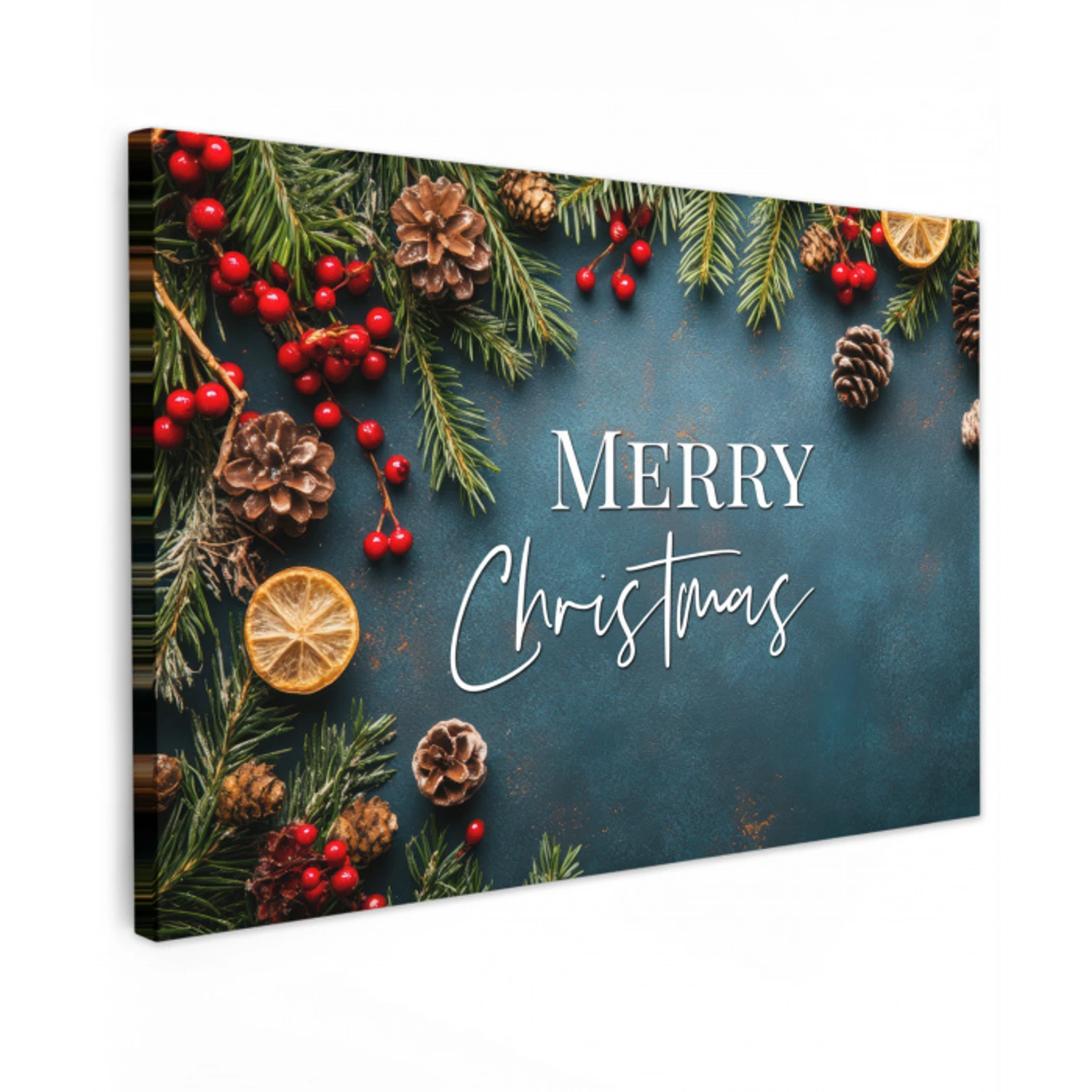 Merry Christmas - Blauw - Kerst - Winter canvas 2cm klein -z3d