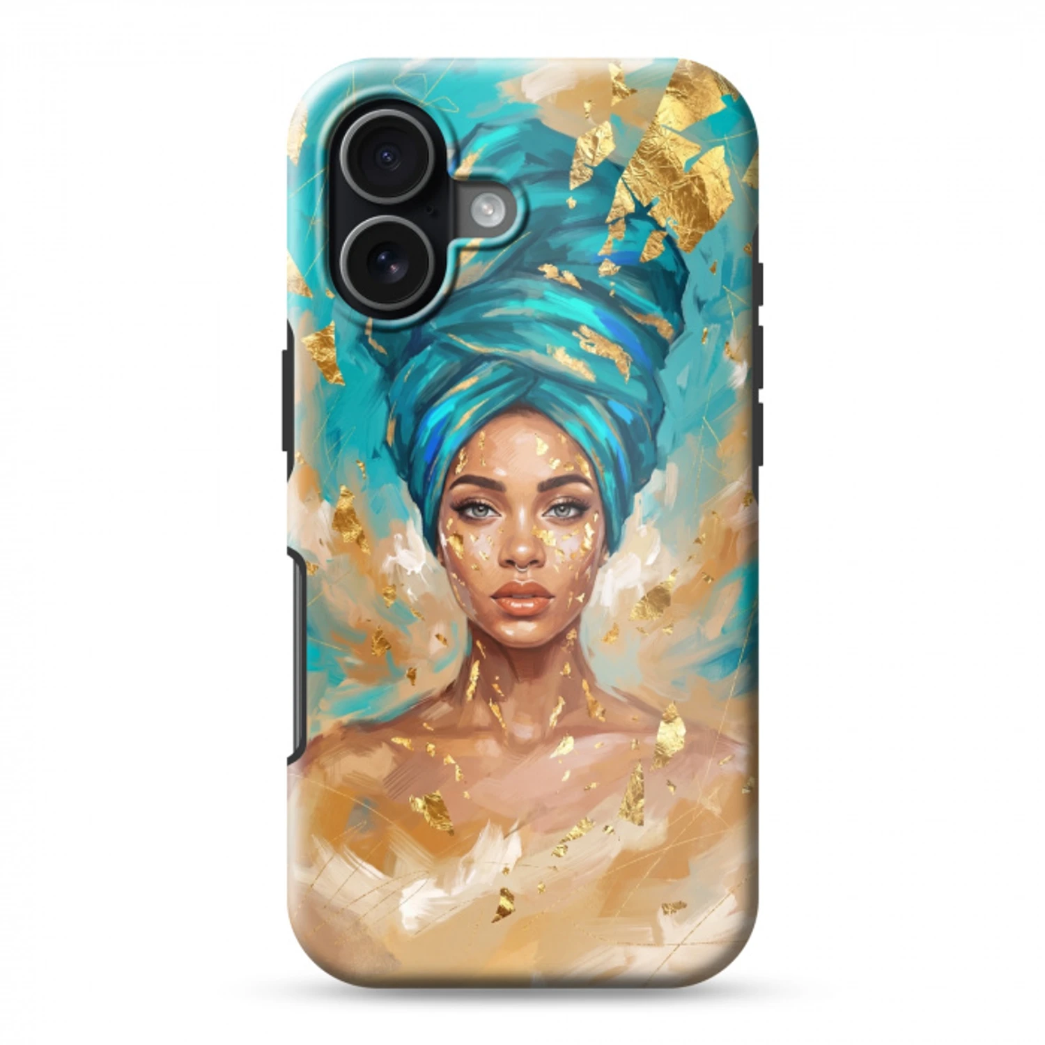 Portret - Vrouw - Schilderij - Blauw - Goud - Expressief Toughcase MagSafe Apple iPhone 17 klein -3d