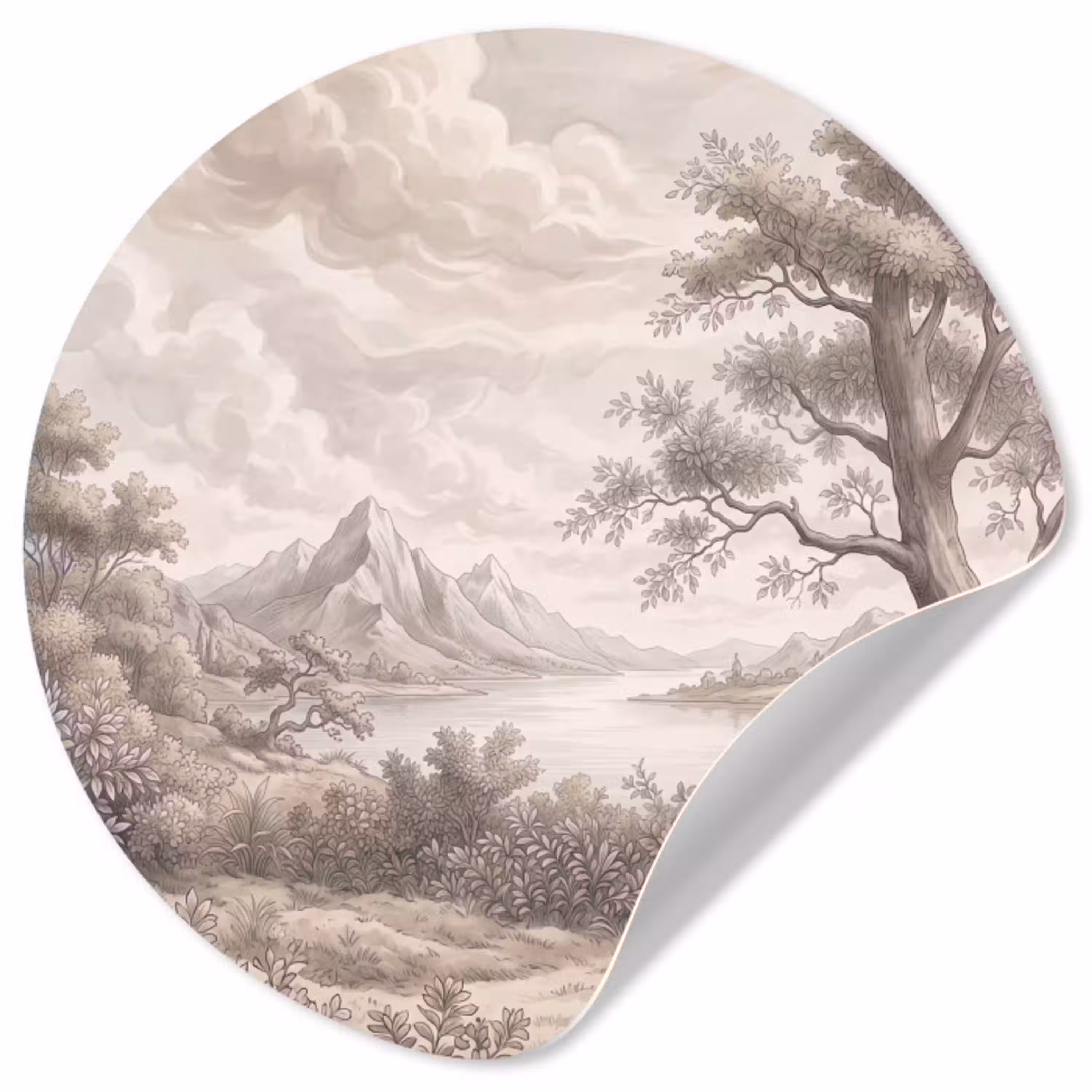 Landschap - Bergen - Meer - Natuur Wandcirkel behangsticker klein -3d