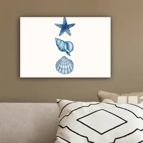 Zeester - Schelpen - Blauw canvas 2cm klein -sfeer3