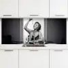 Vrouw - Spaghetti - Zwart - Wit keuken achterwand 2 middel -3d