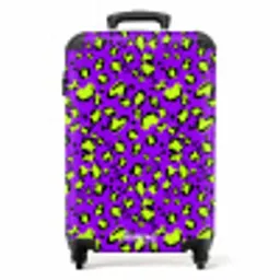 Panterprint in limoengroen op paarse achtergrond NBS - Handbagage koffer - Volwassenen Unisex middel -productfoto_recht