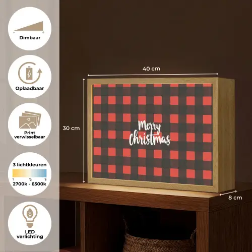 Geruit - Rood - Tekst - Christmas Light Box met batterij (Wandlamp) middel -USP_websiteoverzichtNL