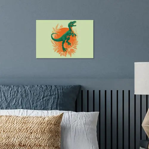 Dinosaurus - Groen - Planten - Cirkel poster papier klein -sfeer2