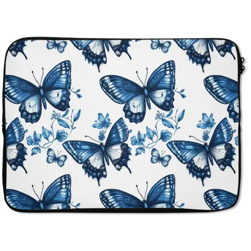Blauw - Vlinders - Bloemen - Wit laptophoes neopreen klein 279 -zkaufland3dotto
