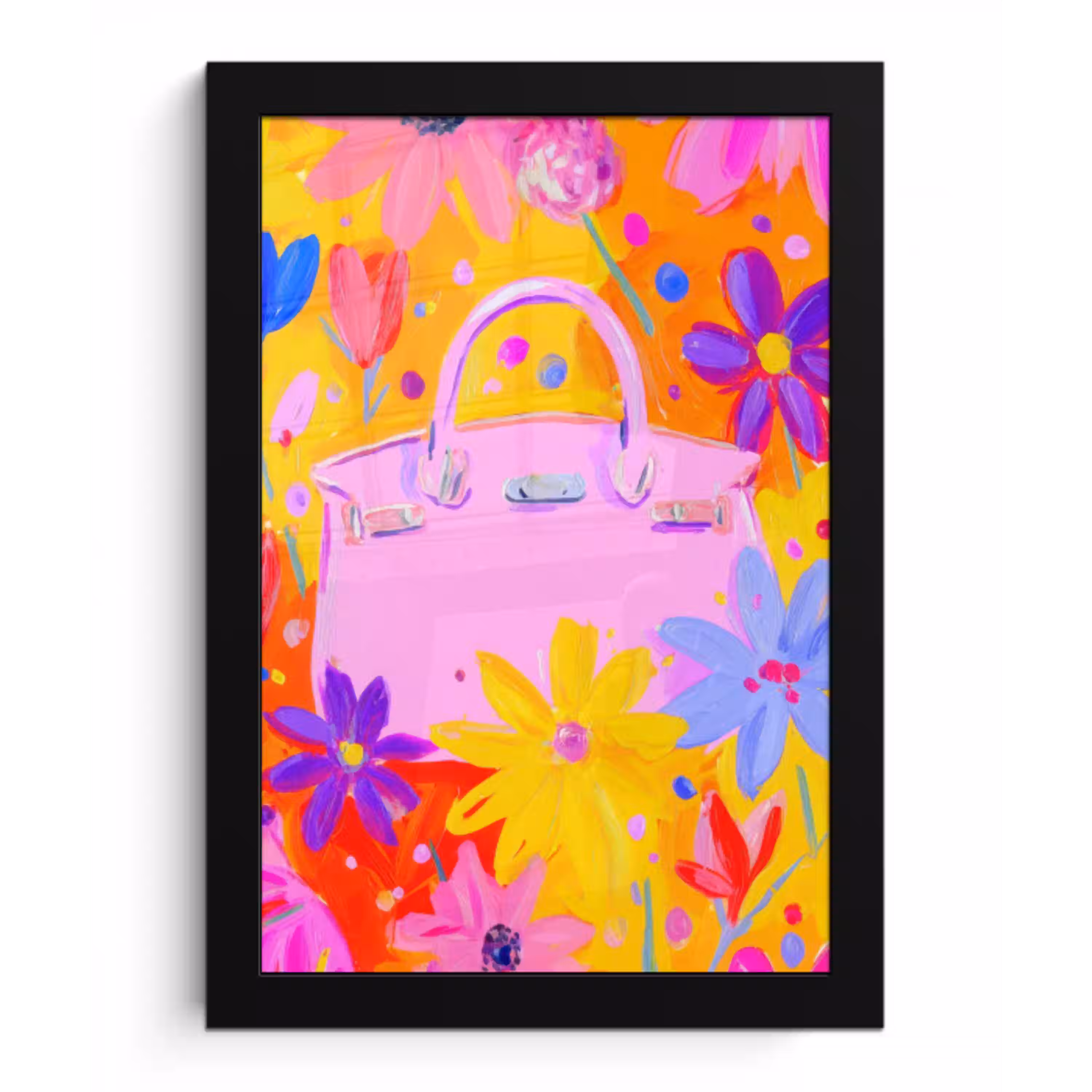 Tas - Roze - Bloemen fotolijst zwart zonder passe partout klein -3d