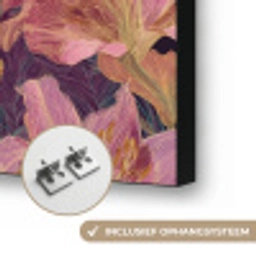 Lelies - Patroon - Roze - Goud Textielframe zwart klein 947 -USP_ophangsysteemNL