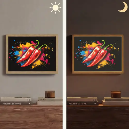 Peper - Graffiti - Verf - Abstract - Modern - Kleurrijk Light Box met batterij (Wandlamp) middel -sfeer3