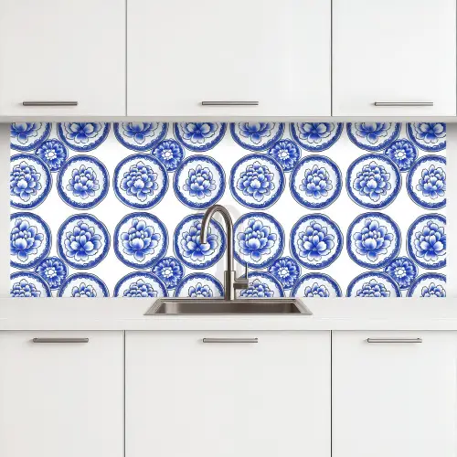 Cirkels - Bloemen - Blauw keuken achterwand 2 middel 871 -3d
