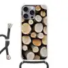 Hout - Boomstammen - Textuur Hoesje iPhone 16 Pro Max met koord klein -3d