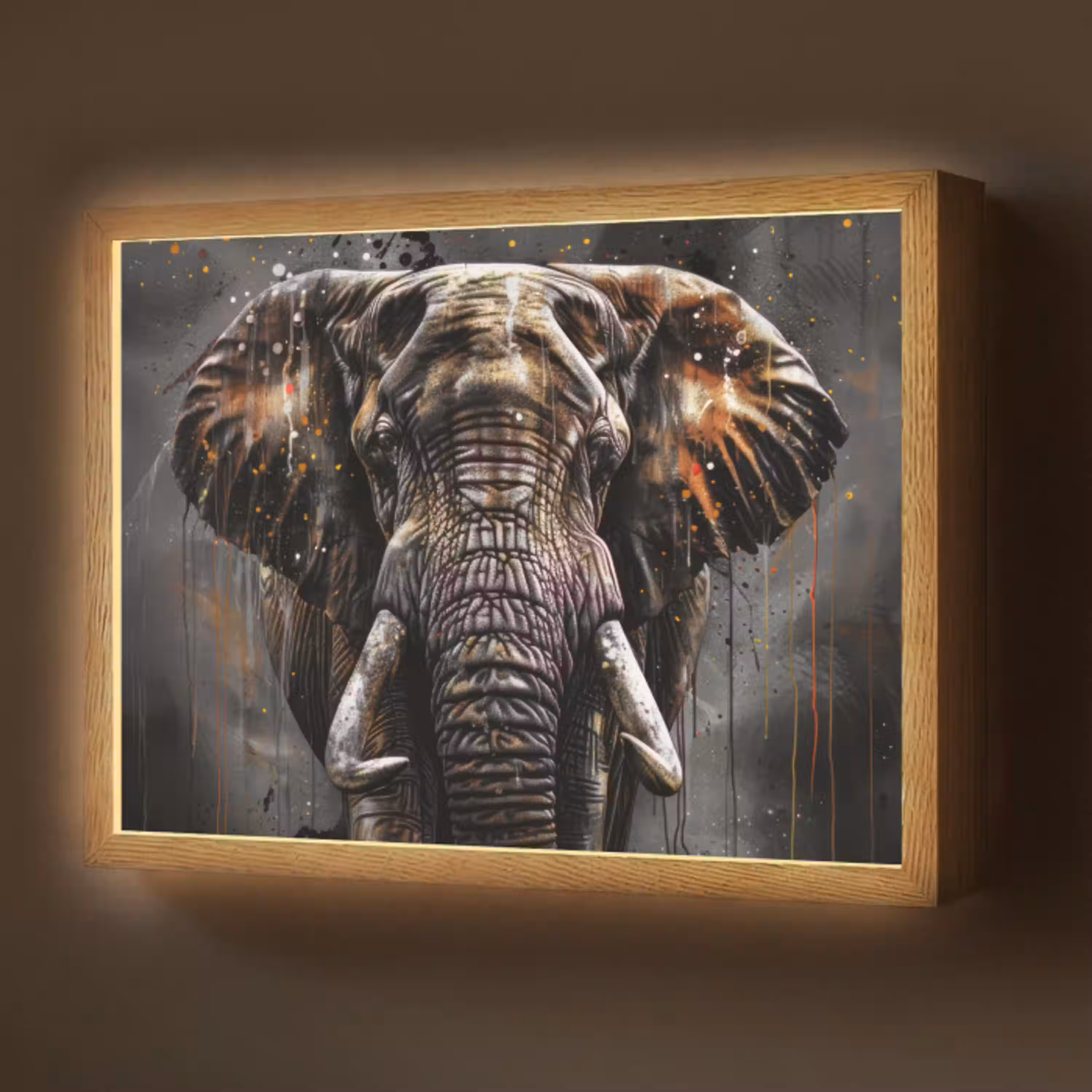 Olifant - Watercolor - Wilde dieren - Luxe Light Box met batterij (Wandlamp) middel -z3d_website