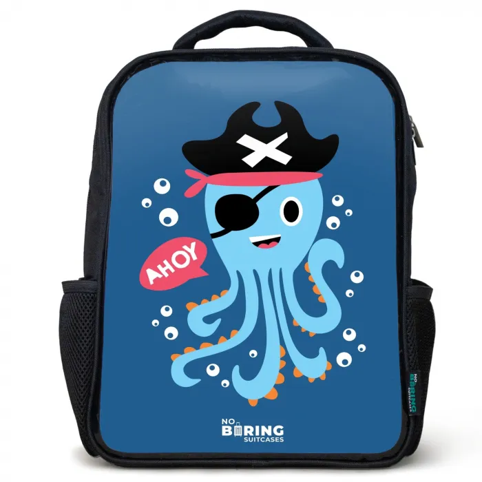 Piraten octopus met een hoed Rugzak - Zwart middel -3d