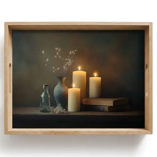 Kaarsen - Stilleven - Rustiek - Boeken Dienblad Rechthoek middel -z3d_shopping