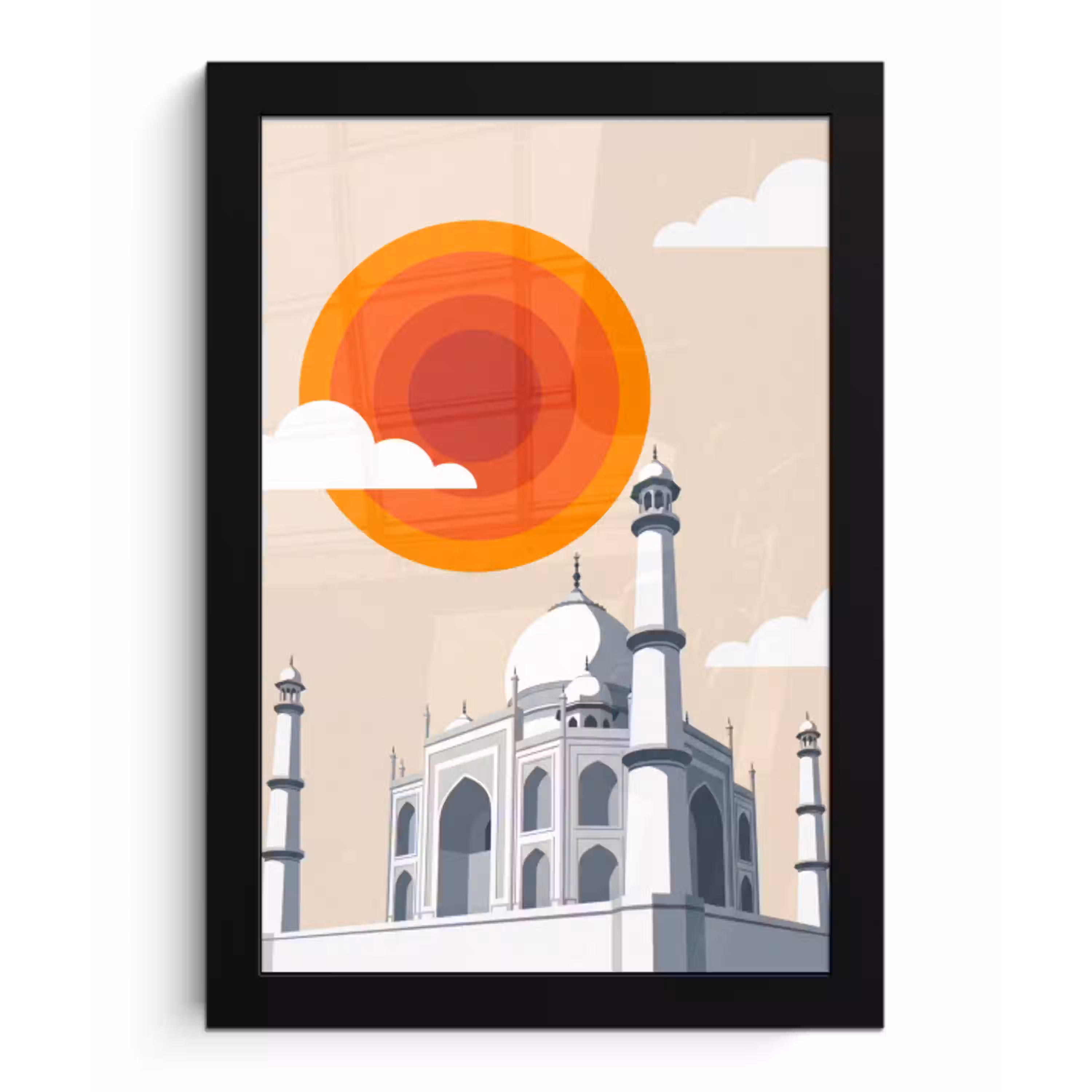 Taj Mahal - Zon - Koepel - Architectuur - India - Grafisch fotolijst zwart zonder passe partout klein -3d