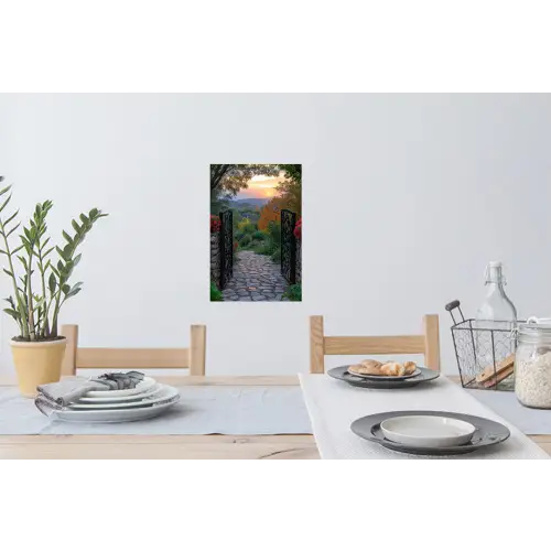 Landschap - Hek - Pad - Zonsondergang - Natuur Muursticker klein -eettafel