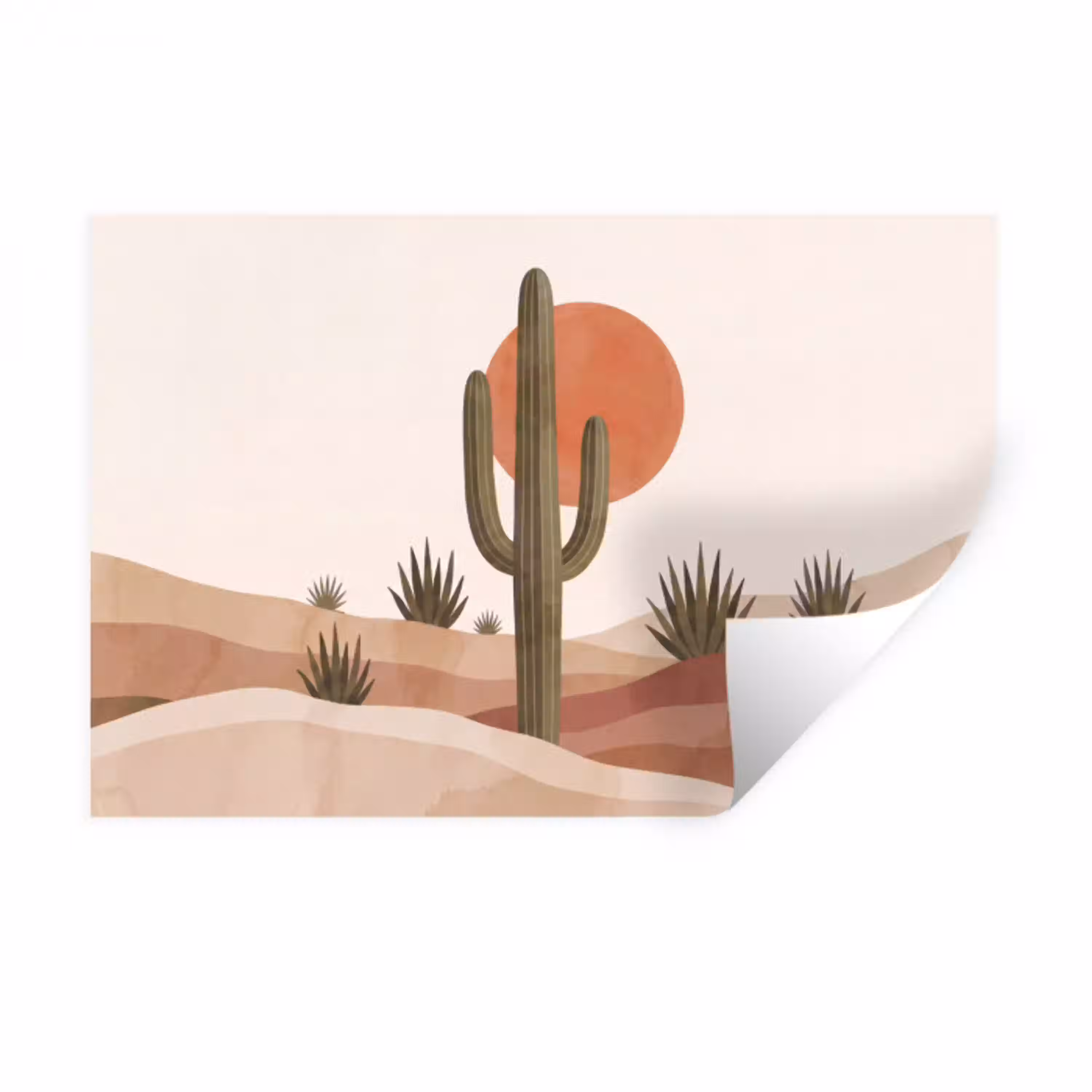 Cactus - Duinen - Modern - Landschap - Groen Muursticker klein -3d