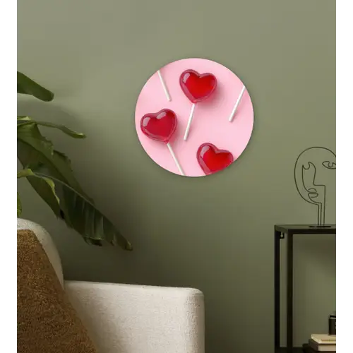 Lollies - Hartjes - Roze Wandcirkel plexiglas klein -sfeer3