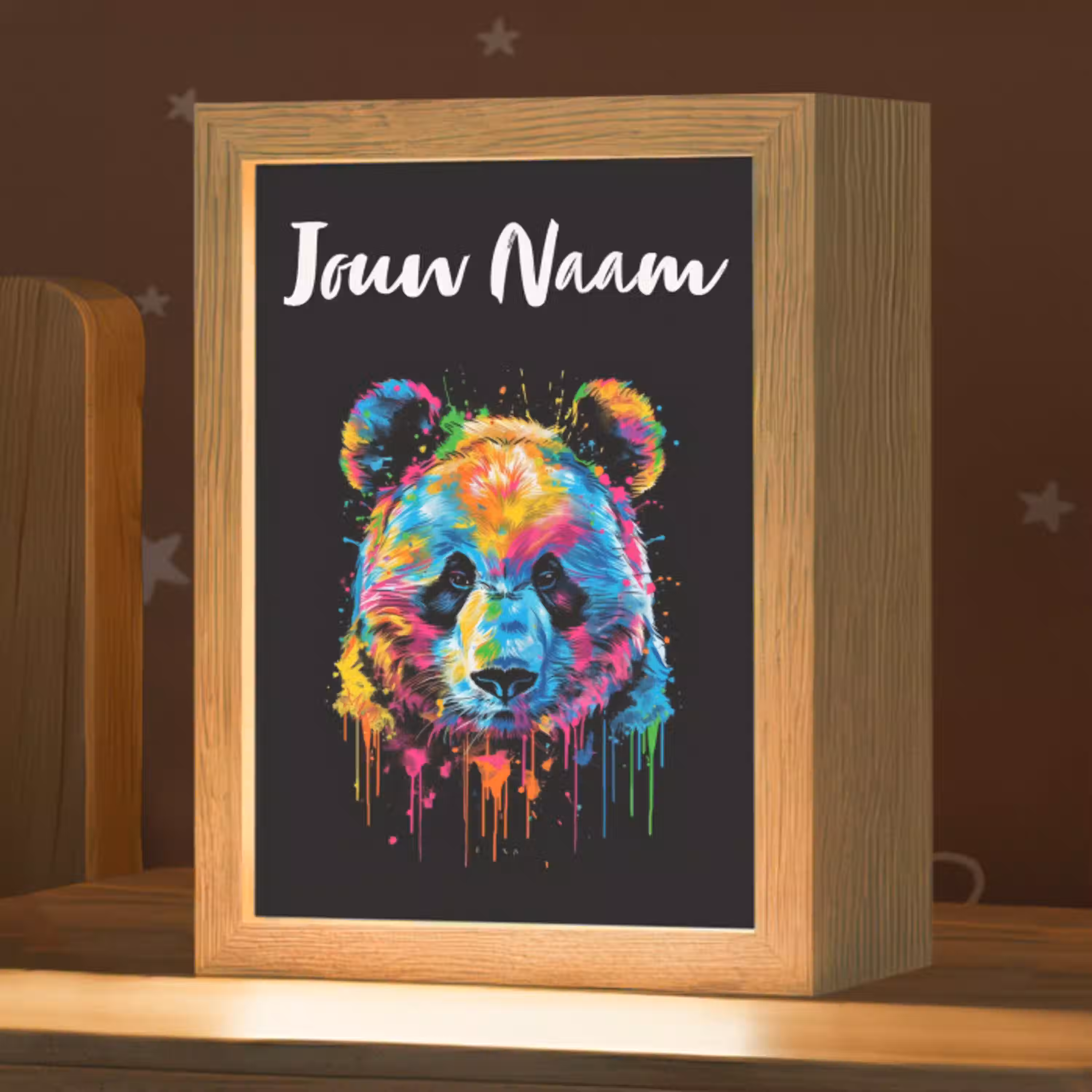 Panda - Dieren - Kleur - Verf - Zwart Light Box met kabel (Kinderlampje) klein -zzz_3d_website
