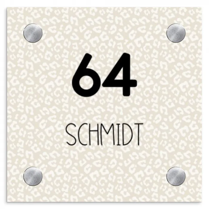 Beige panterprint - Modern Naambord Vierkant klein -3d