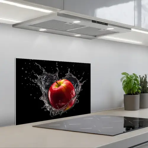 Appel - Rood - Water - Zwart - Fruit keuken achterwand spatscherm klein -3d_schuin