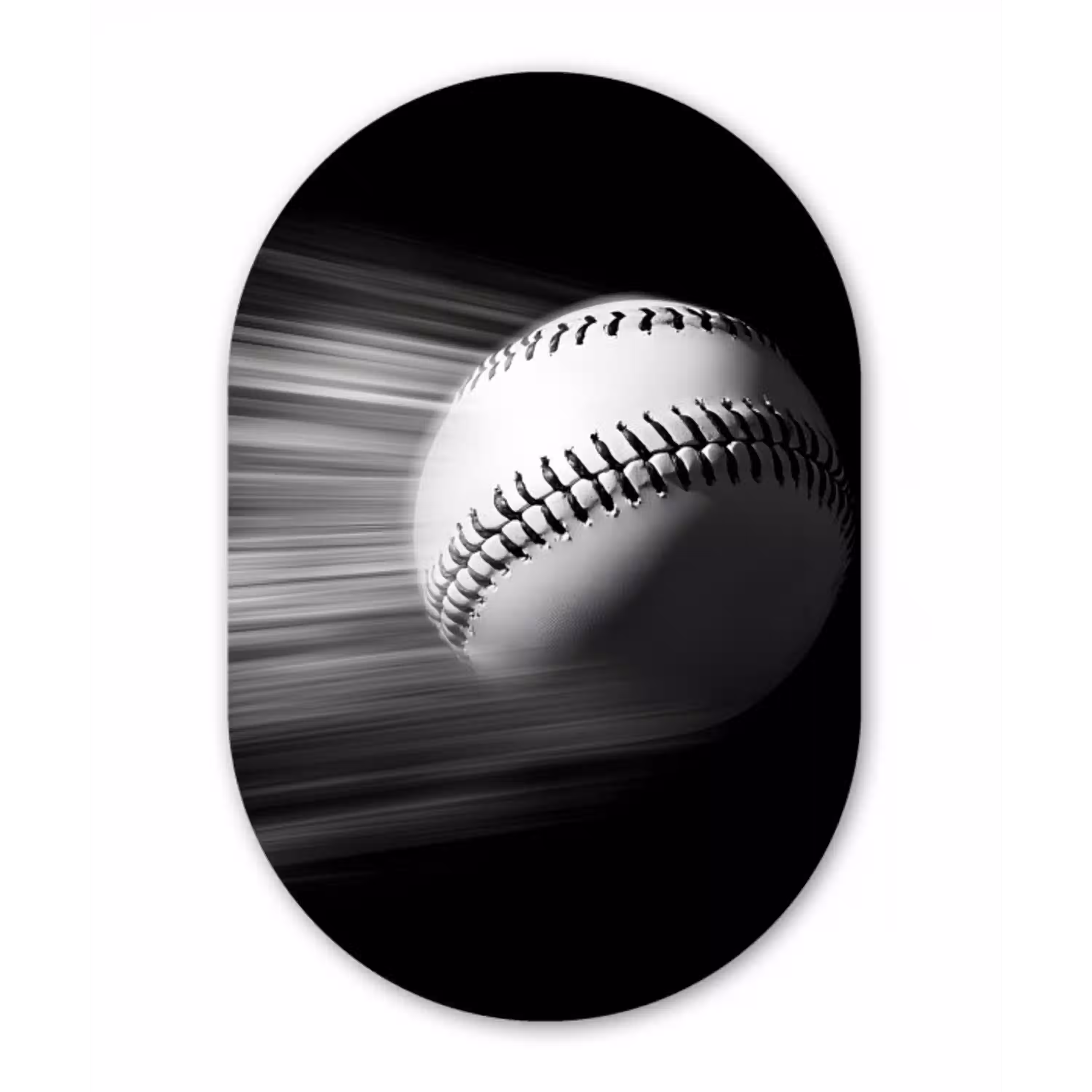 Honkbal - Wit - Vliegt Wandcirkel Ovaal Glas middel -3d