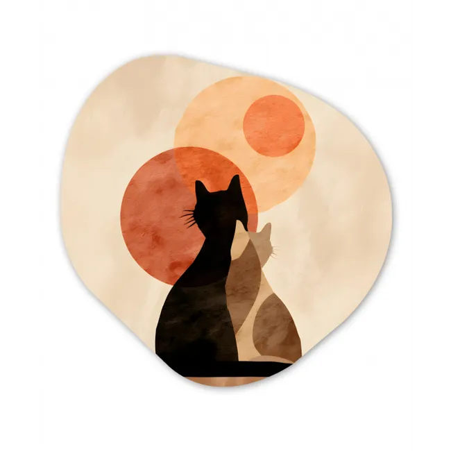 Katten - Zwart - Abstract - Cirkels Wandcirkel Organisch Forex 3mm klein -3d