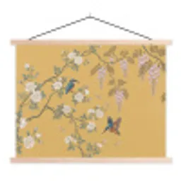IJsvogels - Bloesem - Geel textielposter latten blank klein -3d