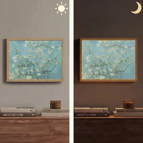 Amandelbloesem - Van Gogh - Kunst - Bloemen Light Box met batterij (Wandlamp) middel -sfeer3