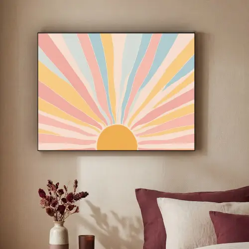 Illustratie - Zon - Pastelkleuren Textielframe zwart klein -sfeer1