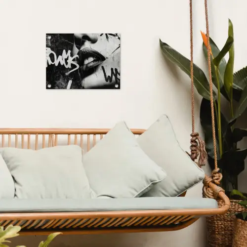 Gezicht - Mond - Graffiti - Zwart tuinposter los doek klein -sfeer7