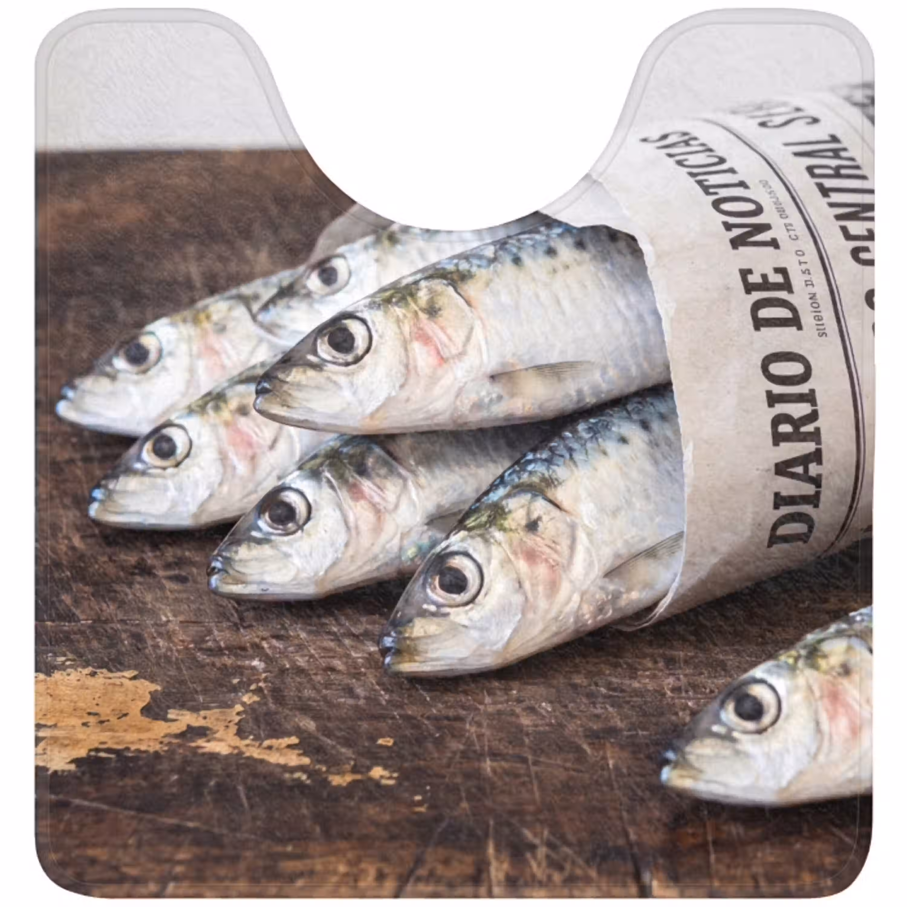 Sardientje - krant - snijplank WCmat U-uitsnede middel -3d