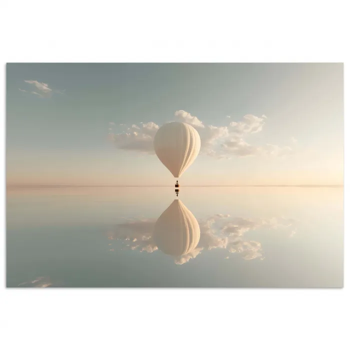 Luchtballon - Wolken - Water - Blauw poster papier klein -3d