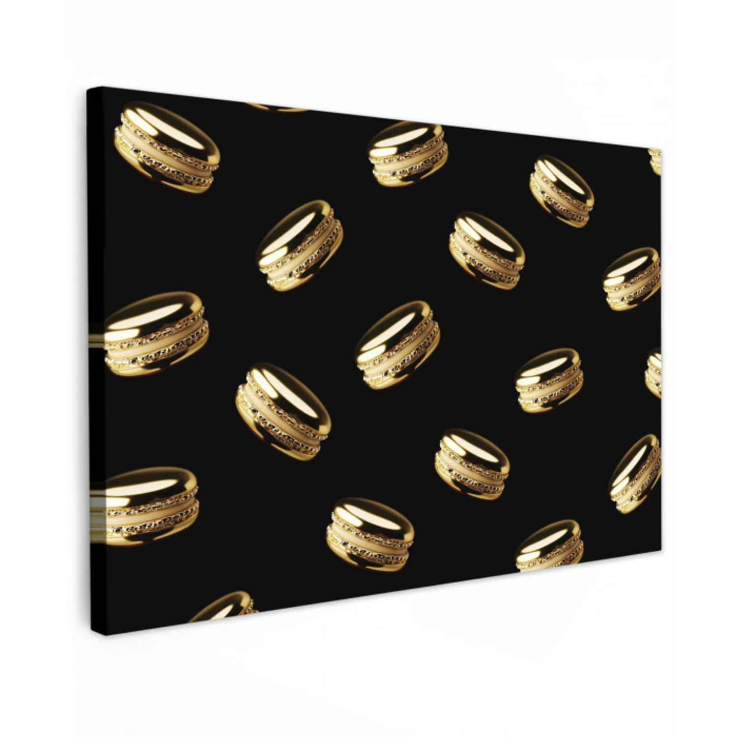 Macarons - Patroon - Goud - Zwart Tuinposter op houten frame 2 cm dik klein -3d