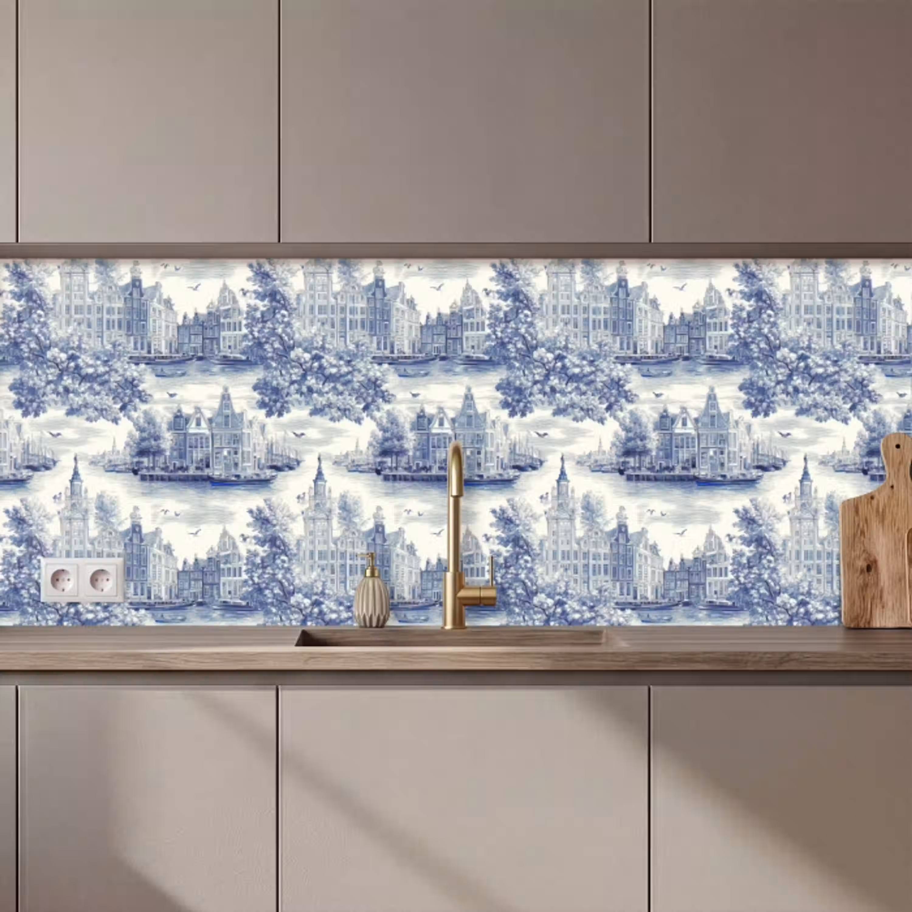 Huizen - Bomen - Water - Vogels - Blauw keuken achterwand 2 middel 871 zz_3dshopping