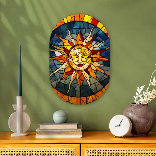 Mozaïek - Zon - Geel - Cirkel Wandcirkel Ovaal Forex klein -sfeer2