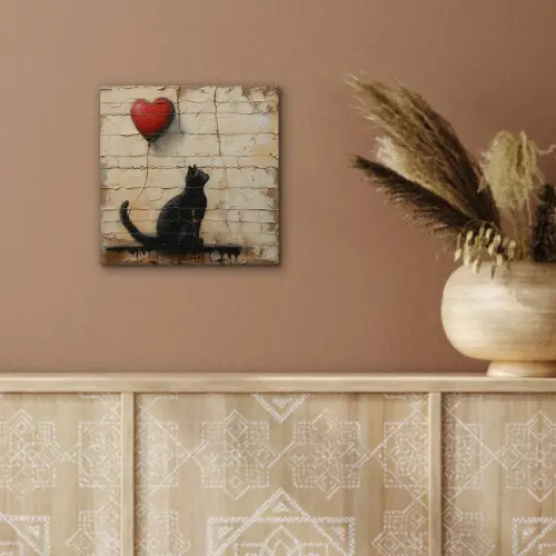 Street art - Kat - Ballon - Graffiti - Banksy aluminium wit klein -sfeer4