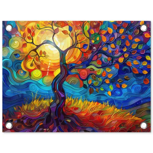 Boom - Zon - Verflook - Kleuren - Abstract tuinposter los doek klein -3d