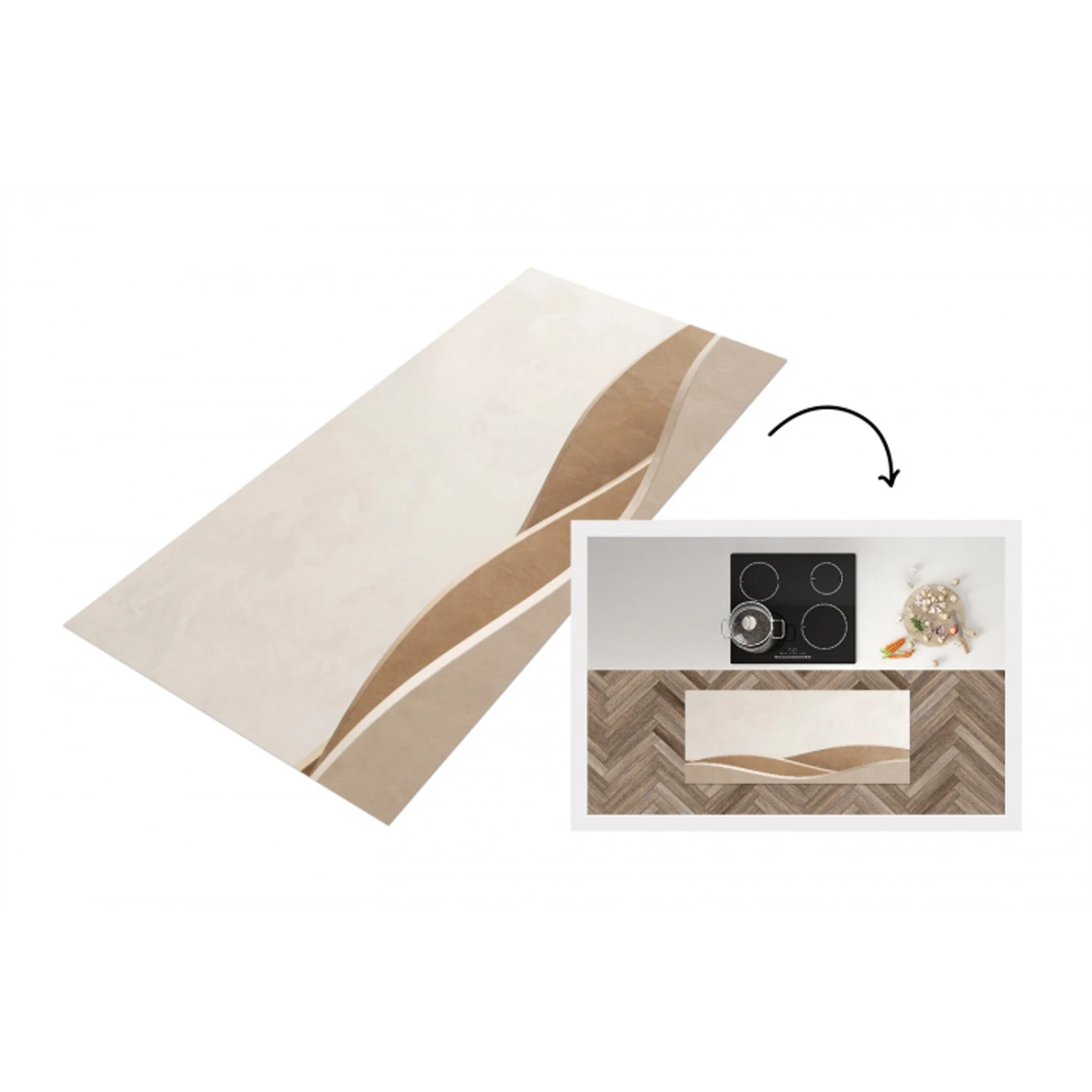 Abstract - Golven - Modern - Beige Keukenloper - keukenmat middel -3d